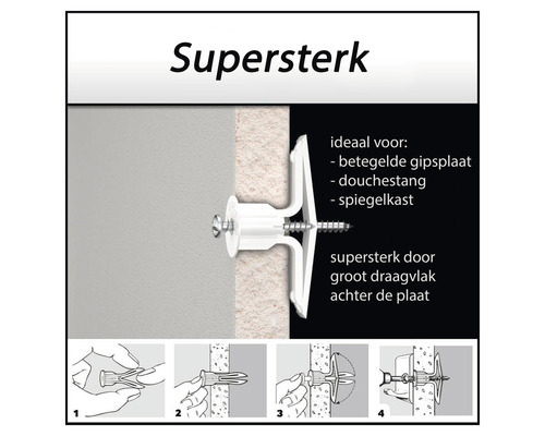 Gipsplaatplug met schroef en montage-instructies