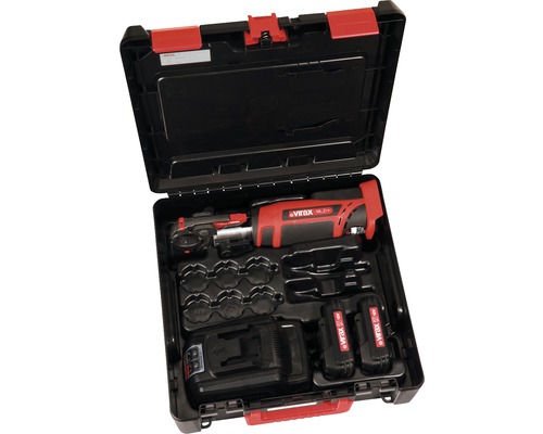Virax accupersmachine in gereedschapskoffer met accu''s en oplader