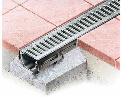 RECFIX afwateringsgoot van roestvrij staal tussen straatstenen