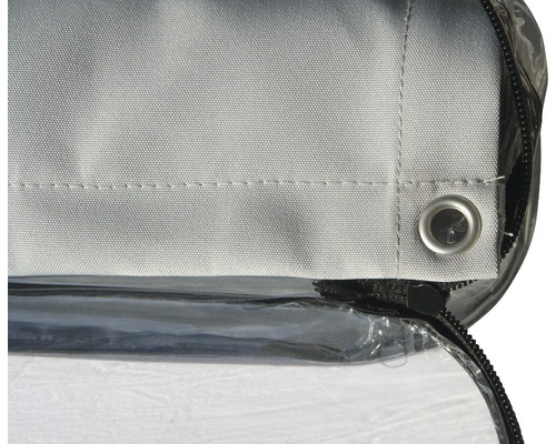 Detailopname van een beschermhoes met oogje en ritssluiting