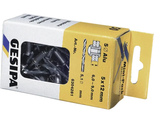 Verpakking aluminium blindklinknagels, 5 x 12 millimeter