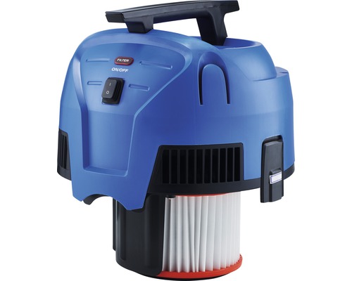 Blauwe aszuiger met filter en handvat