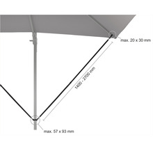 Detailaanzicht van een parasol met maatvoering