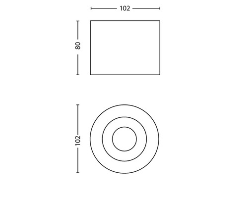 Technische tekening van een rechthoekig prisma en een cirkel met afmetingen