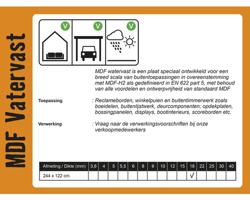 Informatie over watervast MDF, toepassingsgebieden en beschikbare diktes