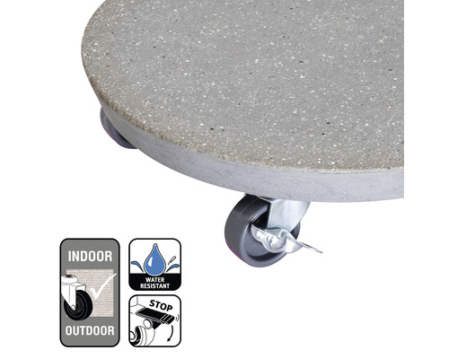 Verrijdbare plantenonderzetter van steen voor binnen- en buitengebruik, waterafstotend, met stopfunctie