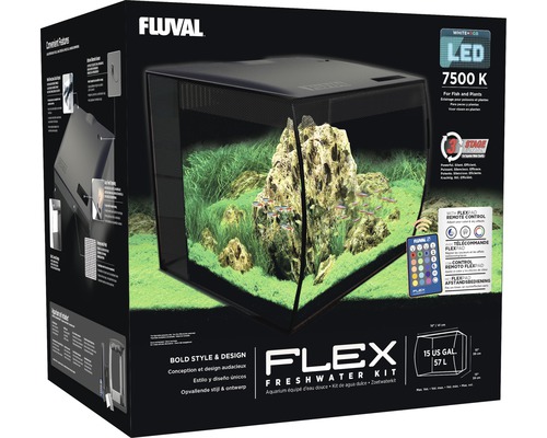 Fluval Flex zoetwateraquarium complete set met verlichting en filtersysteem in productverpakking