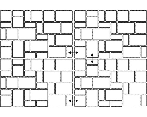 Illustratie van een bestratingsverband met verschillende rechthoekige formaten