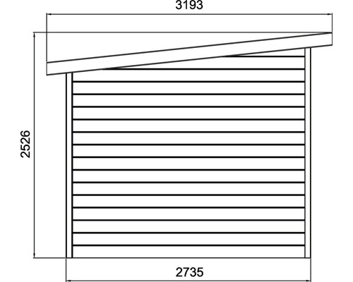 Technische tekening van een tuinhuis met maatvoering