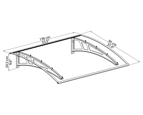 Technische tekening van een deuropening met afmetingen