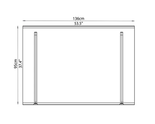 Technische tekening van een meubel met afmetingen van 136 centimeter breed en 95 centimeter hoog.