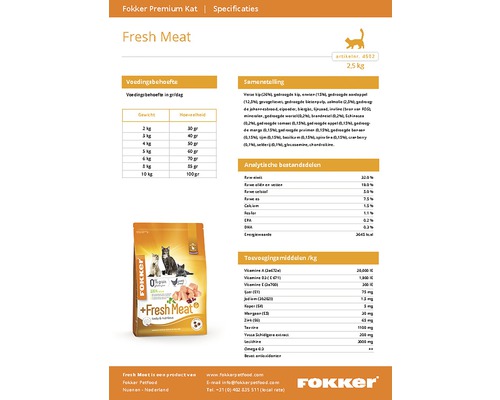 Fokker Premium kattenvoer Fresh Meat specificaties