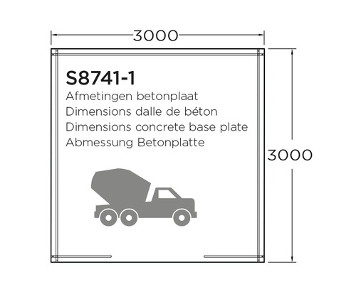Afmetingen betonplaat S8741-1 met 3000 millimeter