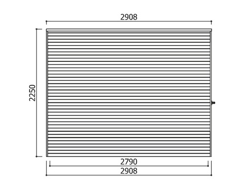 Technische tekening van een privacyscherm met afmetingen.