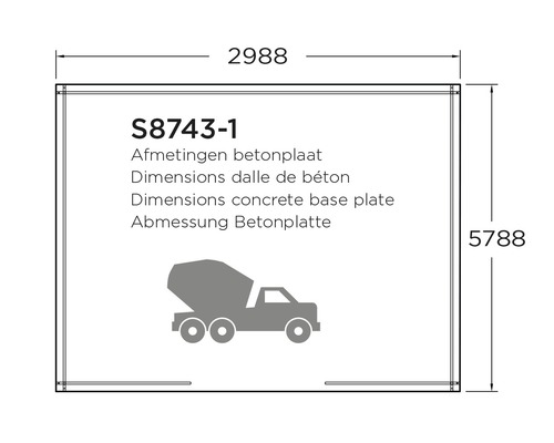 Afmetingen betonplaat met de afmetingen 2988 x 5788