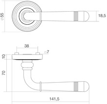 Technische tekening van een deurklink met afmetingen
