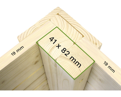 Houten constructie met maatindicaties 19 mm en 41 x 82 mm