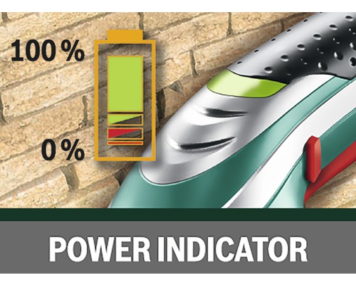 Batterij indicator van een gereedschap met een 100 procent en een 0 procent symbool