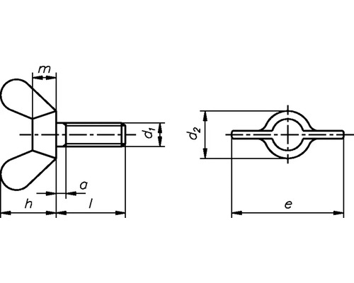 Technische tekening van een vleugelschroef met afmetingen