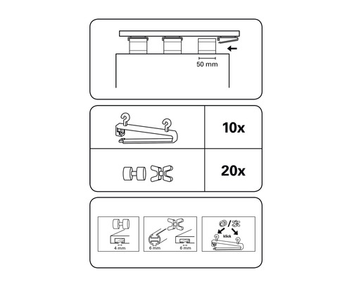 Installatie-instructies voor gordijnaccessoires met hoeveelheidsaanduidingen