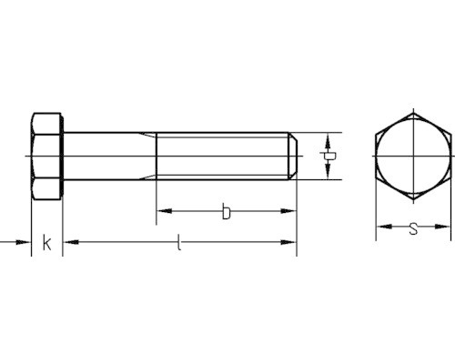Technische tekening van een schroef met maatvoering