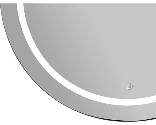 Detailopname van een ronde spiegel met LED verlichting