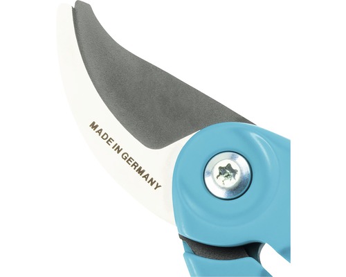 Detailopname van een aambeeld-tuinschaar met de tekst Made in Germany