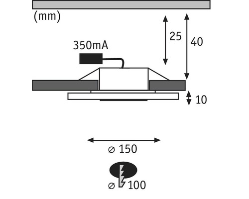 Schematische weergave van een ledlamp met maatgegevens