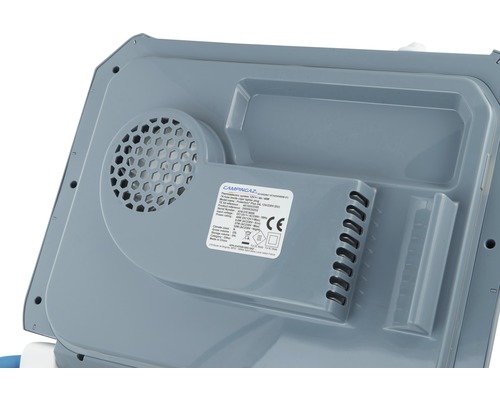 Achterkant van een koelbox met ventilator en Campingaz logo