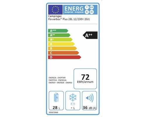 Energielabel voor Campingaz Powerbox Plus 28 liter 12/230 volt (EU)