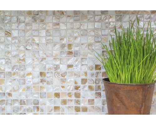 Vierkante mozaïektegels en potplant