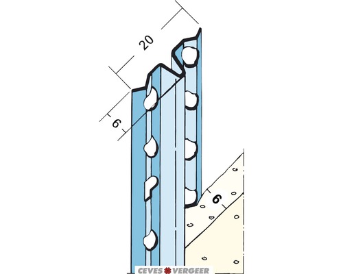 Illustratie van een metalen profiel met de afmetingen 20 en 6