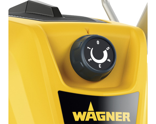 Detailopname van een geel Wagner verfrollersysteem met draaiknop