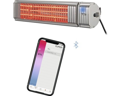 Terrasverwarmer met smartphone-app-bediening en Bluetooth-symbool