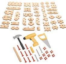 Houten bouwstenen en gereedschap speelgoed set