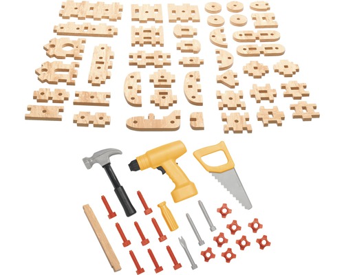 Houten bouwstenen en gereedschap speelgoed set