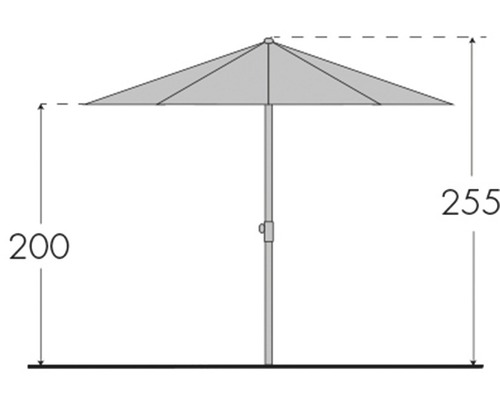 Technische tekening van een parasol met afmetingen