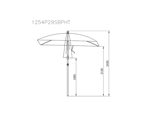 Technische tekening van een parasol met hoogtegegevens