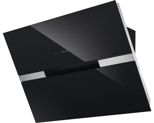 Zwarte afzuigkap met roestvrijstalen details voor de keuken