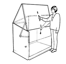 Schets van een persoon die een containerbox opent