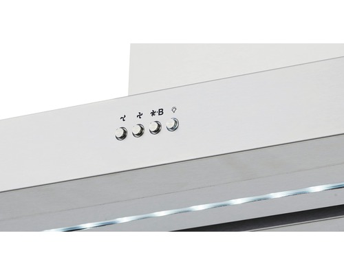 Roestvrijstalen afzuigkap met bedieningselementen voor ventilatorsnelheden en verlichting