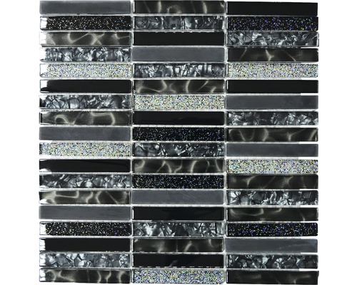 Mozaïektegel glas XCM ST NB zwart 29,8x30,4 cm Mozaïektegel van glas en natuursteen