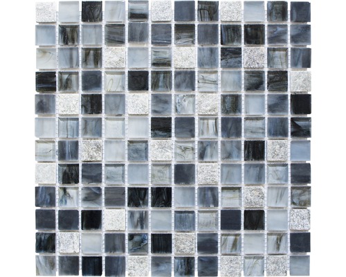 Mozaïektegel glas XCR 2507 grijs/zwart 30,2x30,2 cm