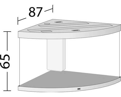Hoekaquarium met afmetingen van 87 bij 65 centimeter