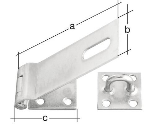 Sluiting met oog en de afmetingen a, b en c