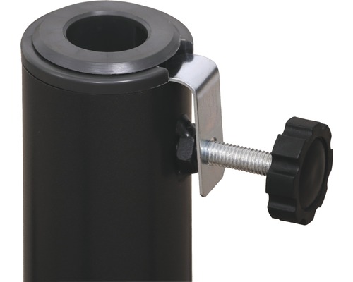 Detailweergave van een statiefstang met schroefklem voor bevestiging