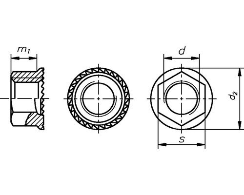 Technische tekening van een dopmoer met afmetingen