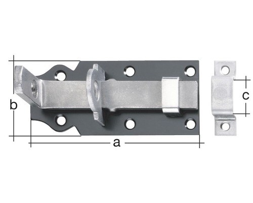 Schuifgrendel met tegenstuk en maatgegevens