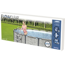 Verpakking van een Bestway Flowclear opzetzwembad met ladder en steenmuurmotief, hoogte 1,22 meter