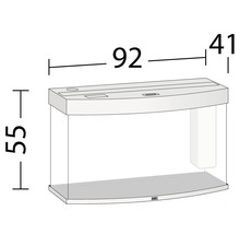 Aquarium met de afmetingen 92 cm breed, 55 cm hoog en 41 cm diep